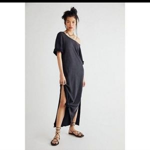 NWOT Vintage Souls X Free People Black Solid Vortex Maxi T-Shirt Dress - Large